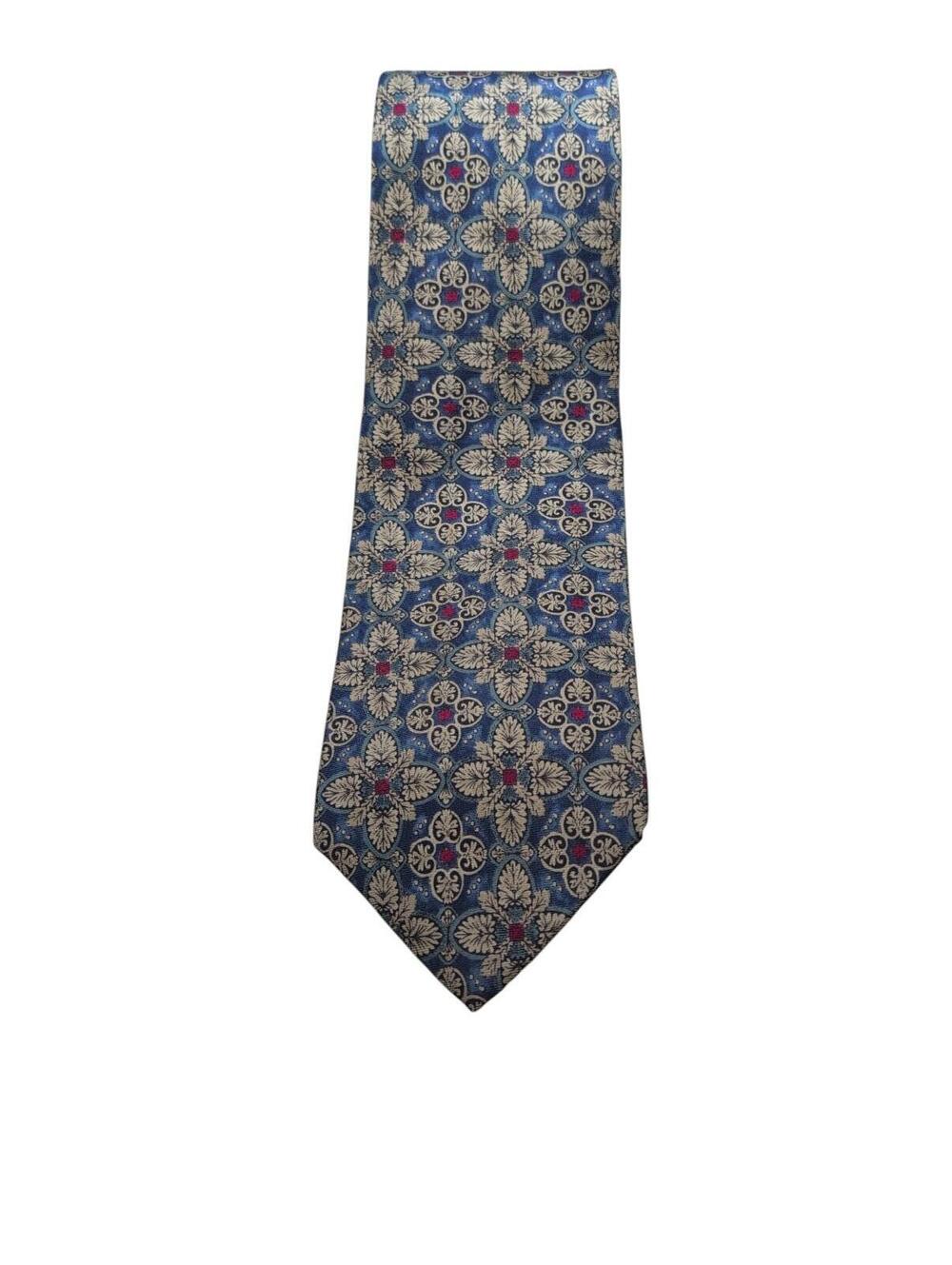 Windsor Men's Blue Geometric 100% Silk Tie Blue Red Leaf Pattern